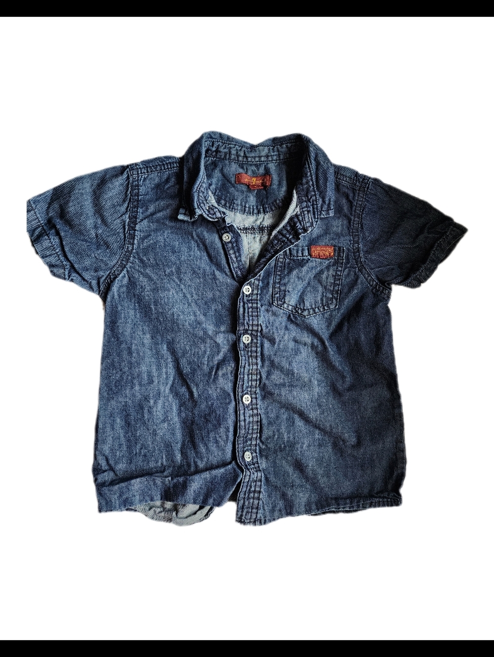 🍂3/$10🍂 7 For All Mankind Boys' Short-Sleeve Denim Button-Up Shirt - Dark Blue